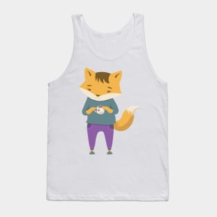 Fox with cup of tea Tank Top